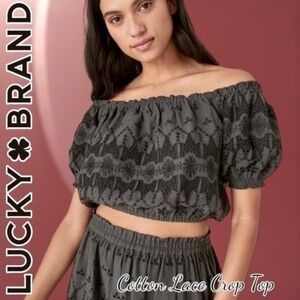 LUCKY BRAND On-Or-Off Shoulder Cotton Eyelet Puff Sleeve Crop Top NWT/XL